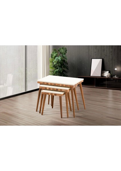 Nivemeshome Safari Ceviz-Krem Zigon Sehpa