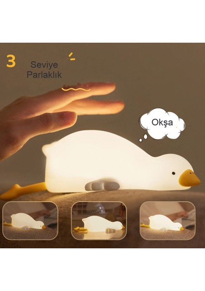 Gece Lambası Sevimli Ördek USB Şarjlı Kısılabilir Yumuşak Silikon LED Işık Çocuk Yetişkinler İçin