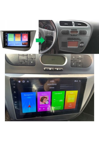 Seat Leon Araç Multimedya Android Ekran Carplay Navigasyon Cihazı Double Teyp 2+32 9" 06-10 Gri