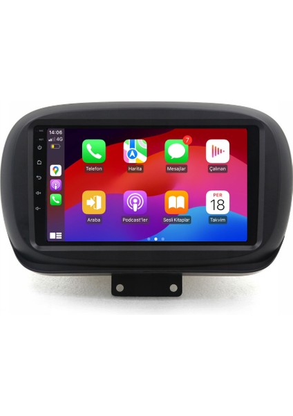 Fiat 500X Araç Multimedya Android Ekran Carplay Navigasyon Double Teyp 4+64 9" 15-21 Black