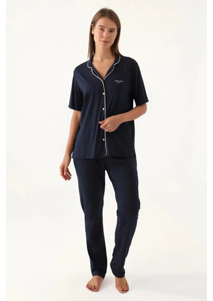 Uzun Kol Önden Düğmeli Kadın Pijama Takım 7715