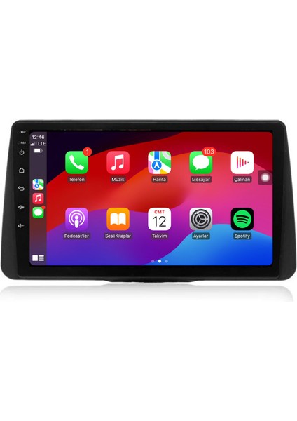 Fiat Egea Araç Multimedya Android Ekran Carplay Navigasyon Double Teyp 4+64 9" 20-21 Black