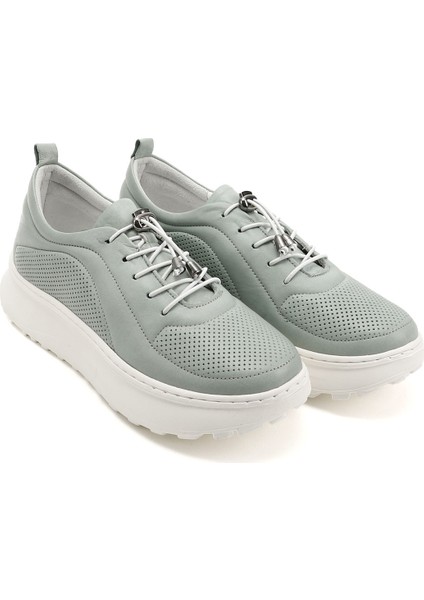 Kadın Su Yeşili Lastik Bağcıklı Comfort Hakiki Deri Sneaker fiyatları