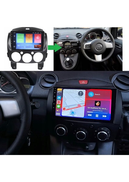 Mazda Mazda 2 Araç Multimedya Android Ekran Carplay Navigasyon Double Teyp 4+64 9" 08-12 Black