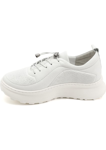 Kadın Beyaz Lastik Bağcıklı Comfort Hakiki Deri Sneaker modelleri