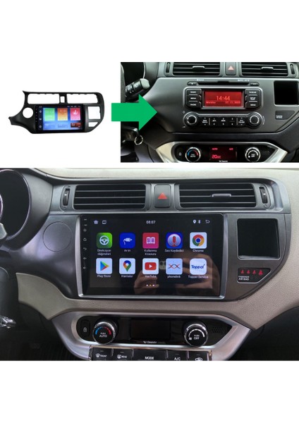 Kia Rio Araç Multimedya Android Ekran Carplay Navigasyon Cihazı Double Teyp 4+64 9" 12-15 Gri