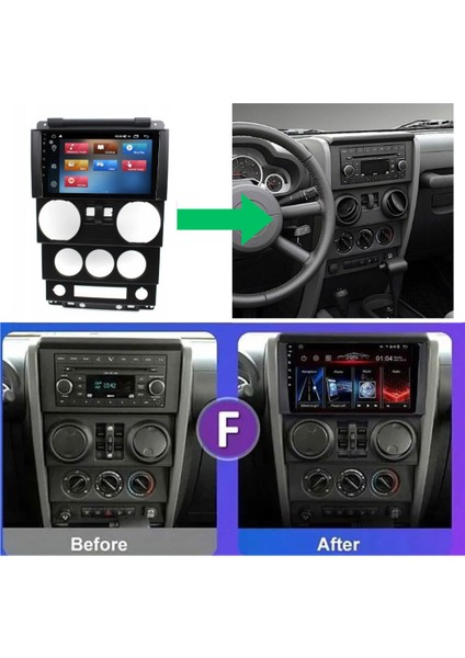Jeep Wrangler Araç Multimedya Android Ekran Carplay Navigasyon Double Teyp 4+64 9" 07-10 Black