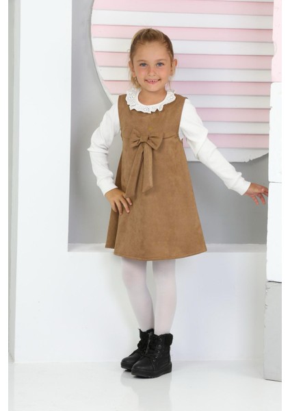 Kız Çocuk Süet Kumaş 2'li Elbise (Elbise+Bady BLUZ)12177