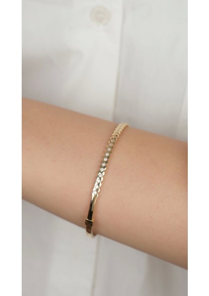 14 Ayar Altın Desenli Taşlı Bileklik