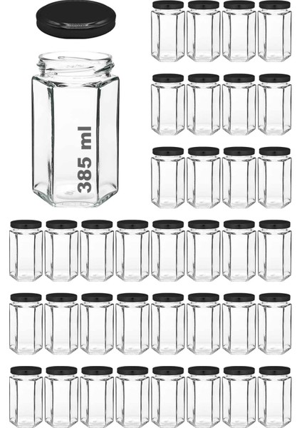 385 ml Metal Kapaklı Altıgen Bal Kavanozu 385 cc Şeffaf Hexagon Kavanoz 36 Adet (500 gr Bal Alır)