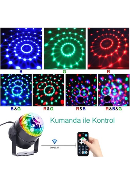 Parti Işığı Renkli Sesle Duyarlı Kumandalı LED Rgb Disko Topu Mini Boyutlu Taşınabilir