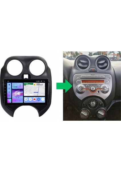 Nissan Micra Araç Multimedya Android Ekran Carplay Navigasyon Double Teyp 4+64 9" 11-13 Black