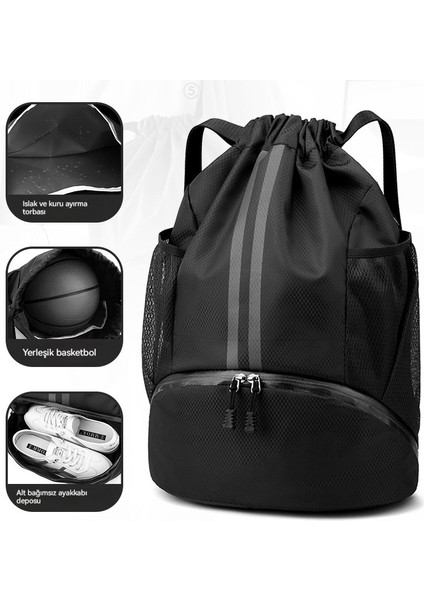 Basketbol Islak ve Kuru Depolama Spor Sırt Çantası, Siyah (Yurt Dışından)