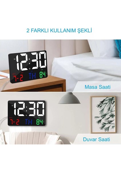Dijital Uzaktan Duvar Saati Renkli Hd LED Ekran 25 x 16 cm Tarih Gün Sıcaklık Alarm USB fırsatları