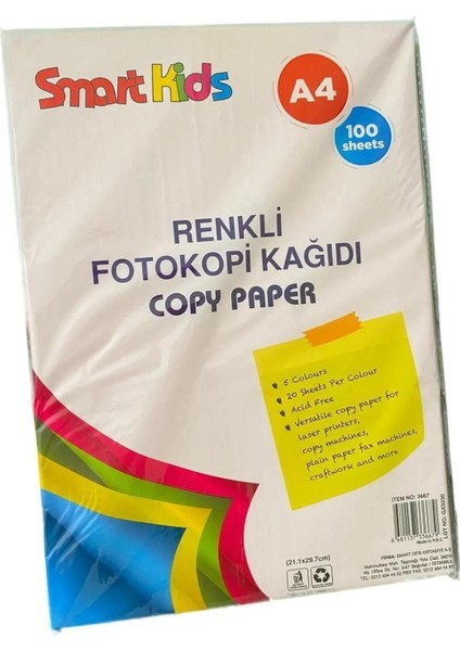 A4 Renkli Fotokopi Kağıdı 5 Renk 100 Lü