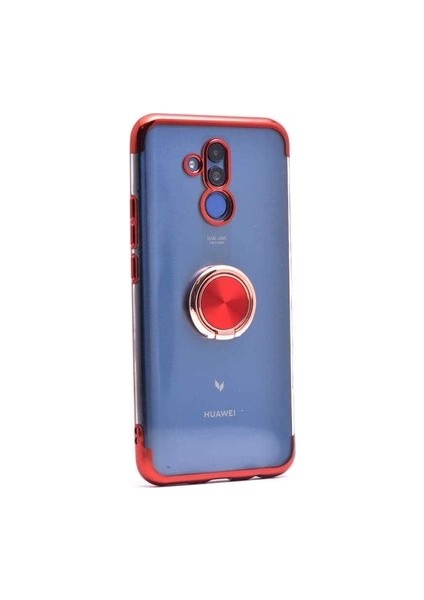Mate 20 Lite Uyumlu Kılıf Kenarları Renkli Yüzüklü Standlı Gesse Godivje Silikon Kapak