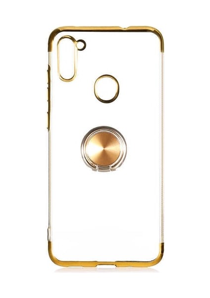 Galaxy A11 Uyumlu Kılıf Kenarları Renkli Yüzüklü Standlı Gesse Godivje Silikon Kapak