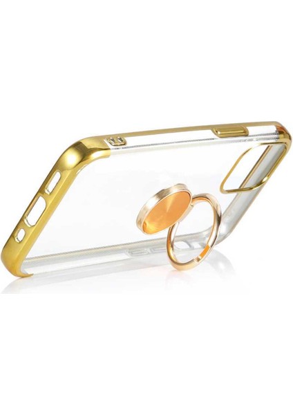 Apple iPhone 14 Uyumlu Kılıf Kenarları Renkli Yüzüklü Standlı Gesse Godivje Silikon Kapak