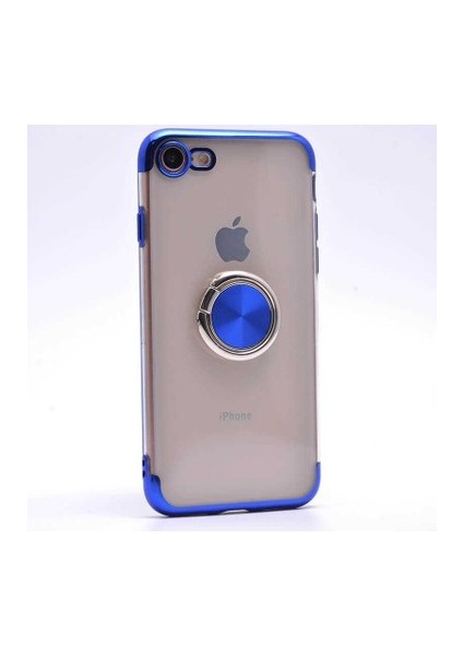 Apple iPhone 8 Uyumlu Kılıf Kenarları Renkli Yüzüklü Standlı Gesse Godivje Silikon Kapak