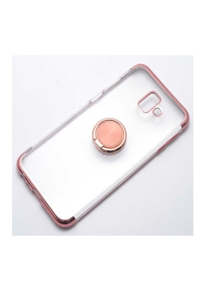 Galaxy J6 Plus Uyumlu Kılıf Kenarları Renkli Yüzüklü Standlı Gesse Godivje Silikon Kapak