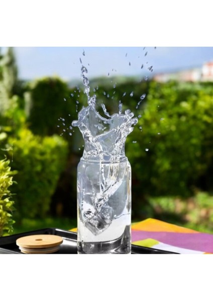 Bambu Kapaklı Cam Pipetli Bardak