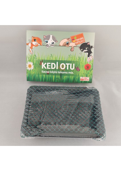 Kedi Otu Kit (Kedi Çimi Set) - Toprak, Saksı, Koruyucu File ve Tohum Seti