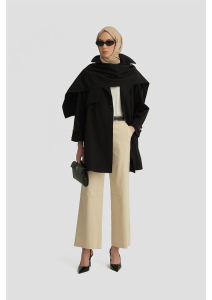 Atkı Detaylı Trençkot 25Y7805 Siyah