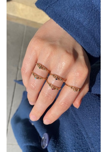 14 Ayar Vintage Stil Taşlı Çiçek Prenses Tacı Minimal Yüzük modelleri