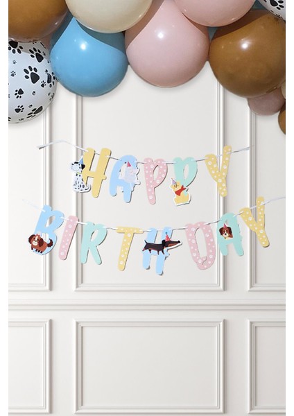 Sevimli Köpekler Happy Birthday Banner Parti Süsleri Ipe Dizili Duvar Süsü