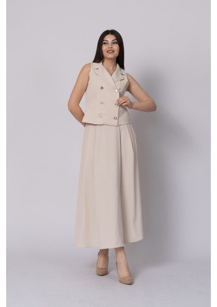 Trend Model Içi Astarlı Düğmeli Yelek & Kemerli Uzun Etek Takımı 1205 fırsatları