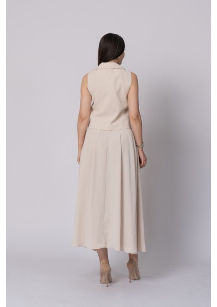 Trend Model Içi Astarlı Düğmeli Yelek & Kemerli Uzun Etek Takımı 1205 indirimleri