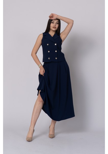 Trend Model Içi Astarlı Düğmeli Yelek & Kemerli Uzun Etek Takımı 1205 fiyatları