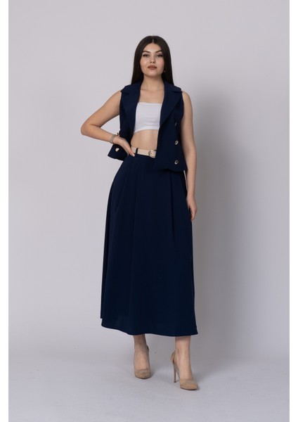 Trend Model Içi Astarlı Düğmeli Yelek & Kemerli Uzun Etek Takımı 1205 fırsatları