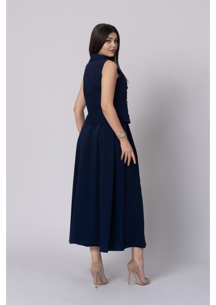 Trend Model Içi Astarlı Düğmeli Yelek & Kemerli Uzun Etek Takımı 1205 indirimleri