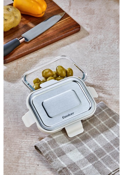 370 ml Cam Saklama Kabı – Paslanmaz Çelik Kapaklı, Sızdırmaz, Hava Geçirmez