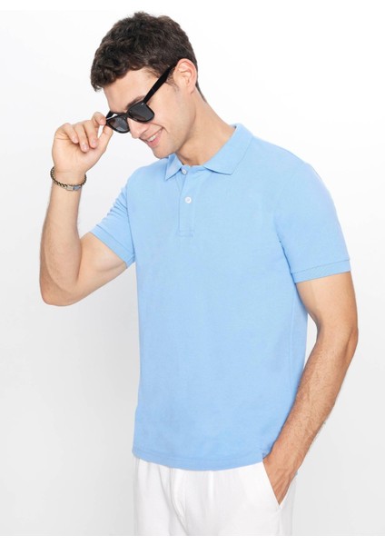 Erkek 5'li Paket Mavi Tonları Slim Fit Dar Kesim Pamuklu Düz Pike Polo Yaka Tişört modelleri