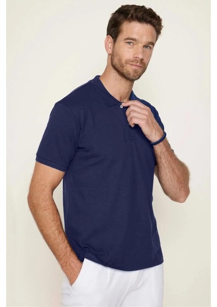 Erkek 5'li Paket Lacivert-Taş-Kahverengi-Gri-Haki Slim Fit Pamuklu Düz Pike Polo Yaka Tişört modelleri