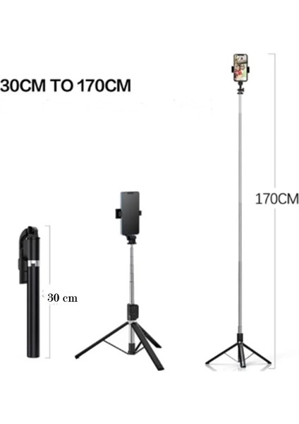170CM Tripod ve Selfie Çubuğu Bluetooth Uzaktan Kumandalı Yüksekliği Ayarlanabilir K9