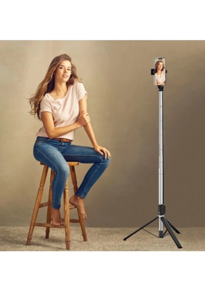 170CM Tripod ve Selfie Çubuğu Bluetooth Uzaktan Kumandalı Yüksekliği Ayarlanabilir K9