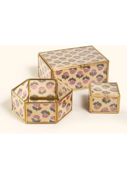 Fagu Cam Dekoratif Kutu 8x8x6 Cm Pembe - Yeşil
