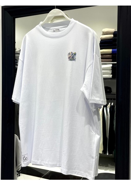 Posedion Baskılı Beyaz Erkek Oversize T-Shirt