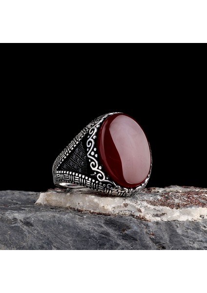 925 Ayar Gümüş Akik Taşlı Oval Model Erkek Yüzük