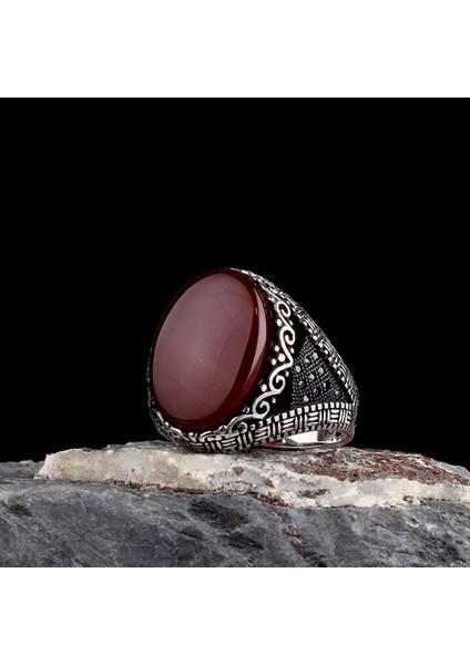 925 Ayar Gümüş Akik Taşlı Oval Model Erkek Yüzük fiyatları