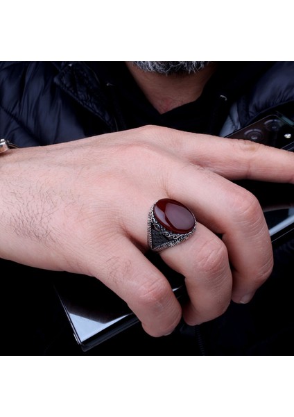 925 Ayar Gümüş Akik Taşlı Oval Model Erkek Yüzük fırsatları