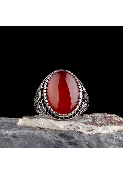 925 Ayar Gümüş Akik Taşlı Oval Model Erkek Yüzük modelleri
