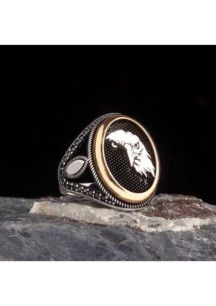 925 Ayar Gümüş Kartal Motifli Model Erkek Yüzük