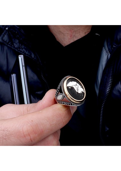 925 Ayar Gümüş Kartal Motifli Model Erkek Yüzük fırsatları