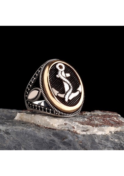 925 Ayar Gümüş Deniz Çapası Motifli Model Erkek Yüzük