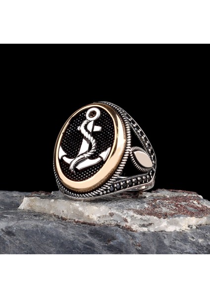 925 Ayar Gümüş Deniz Çapası Motifli Model Erkek Yüzük fiyatları