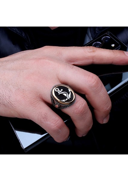 925 Ayar Gümüş Deniz Çapası Motifli Model Erkek Yüzük fırsatları